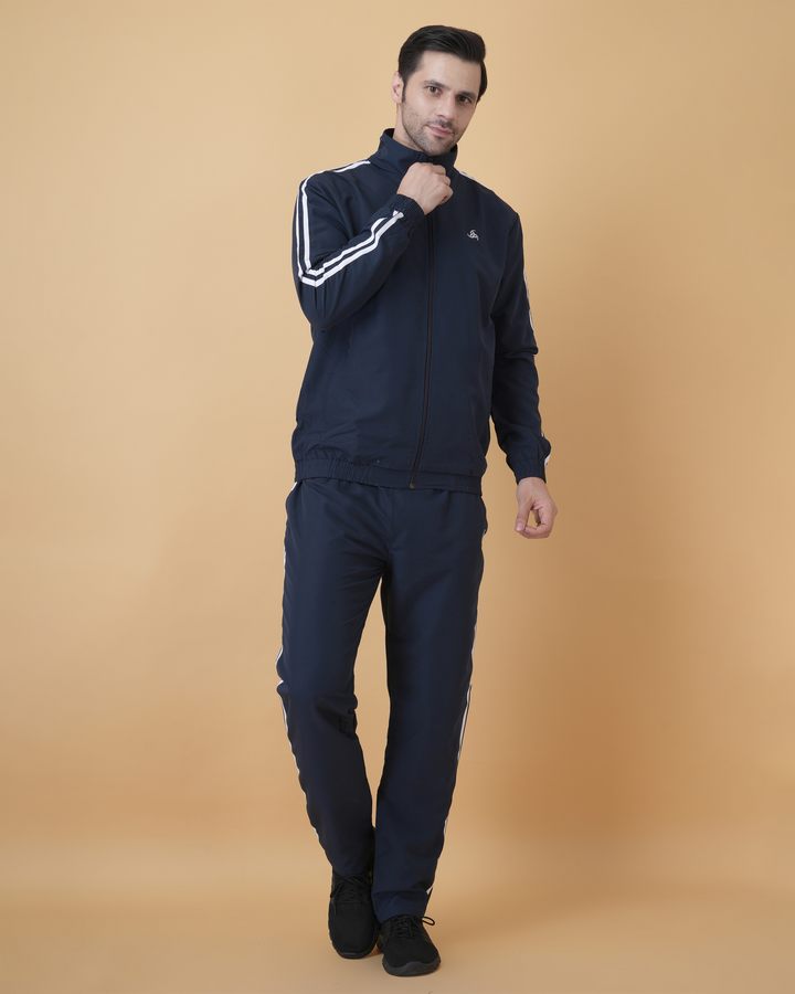 Men’s Twin Stripe Tracksuit Set in Grey, Black &amp; Navy