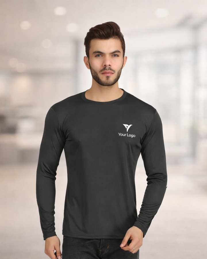 Black Full Sleeve Crew Neck T-Shirt for Corporate Teams