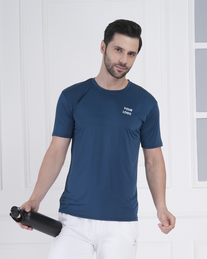 Ocean Teal Micro Polyester Corporate Round Neck T-Shirt