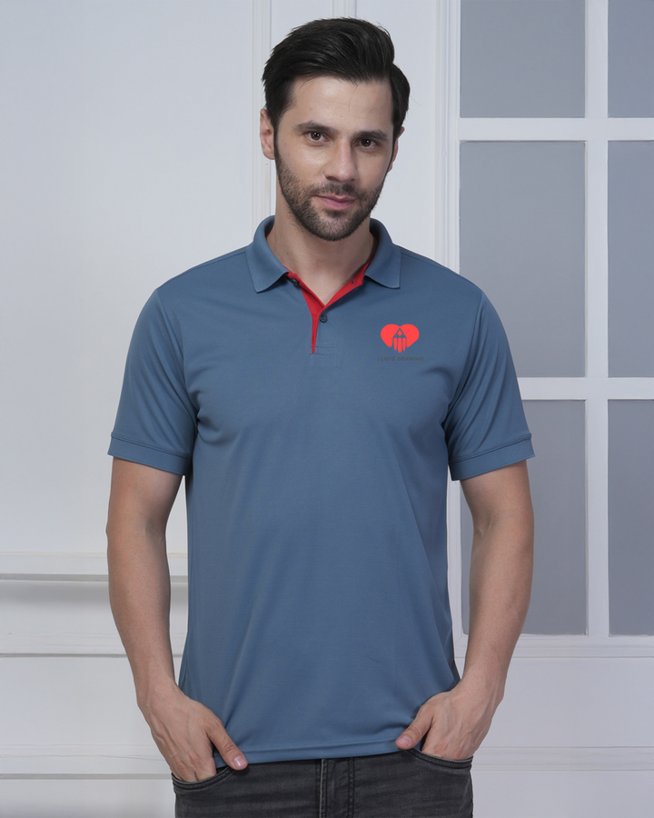 Steel Blue Jacquard Polyester Corporate Polo T-Shirt