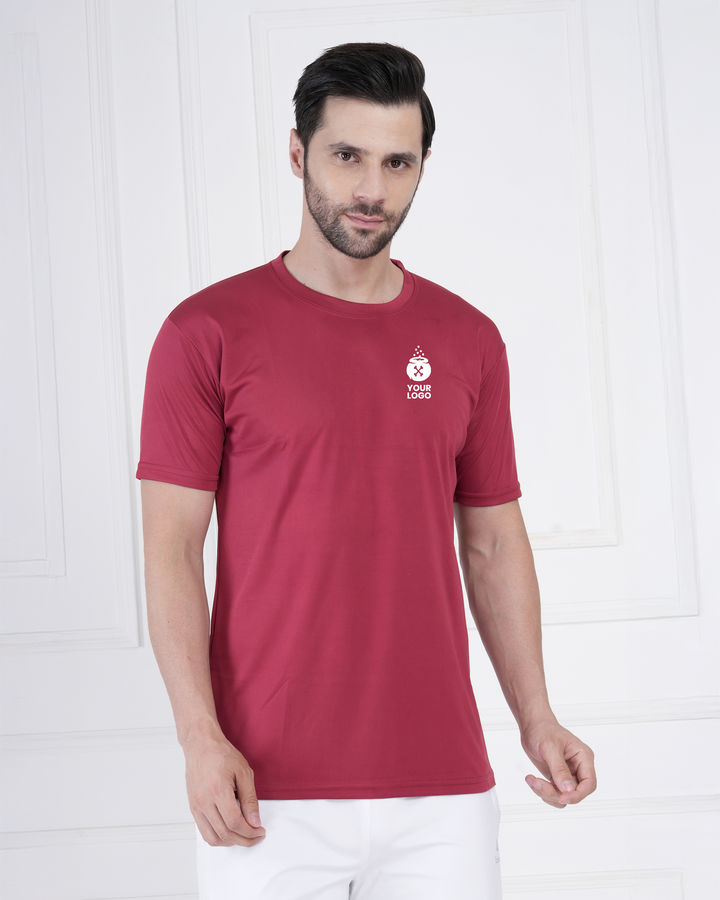 Crimson Red Micro Polyester Corporate Round Neck T-Shirt
