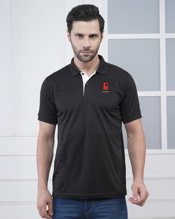 Black Jacquard Polyester Corporate Performance Polo