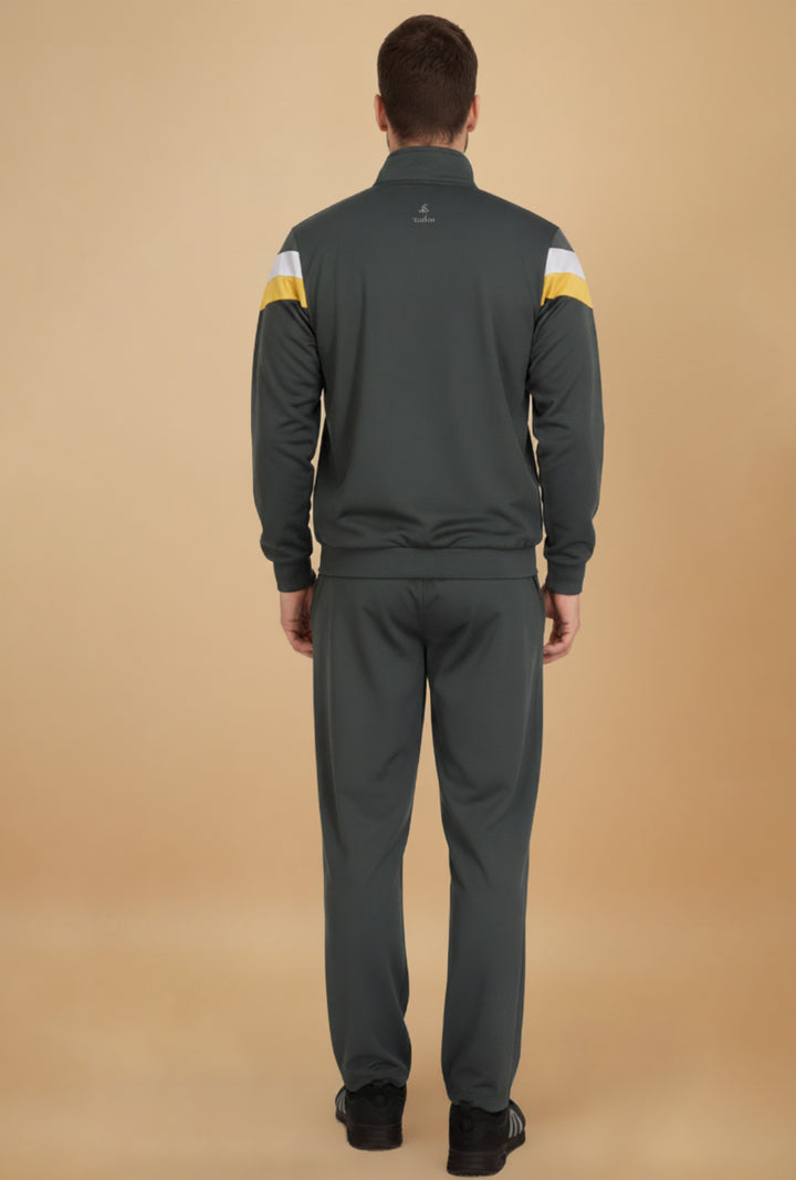 Men’s Forest Green Tracksuit Set with White &amp; Yellow Panels