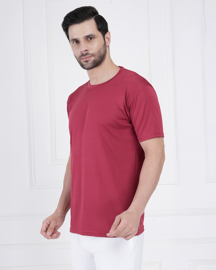 Crimson Red Micro Polyester Corporate Round Neck T-Shirt