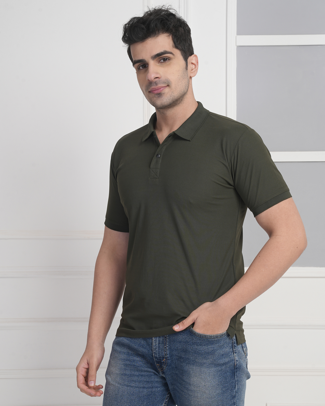 Olive Green Micro Polyester Performance Polo T-Shirt