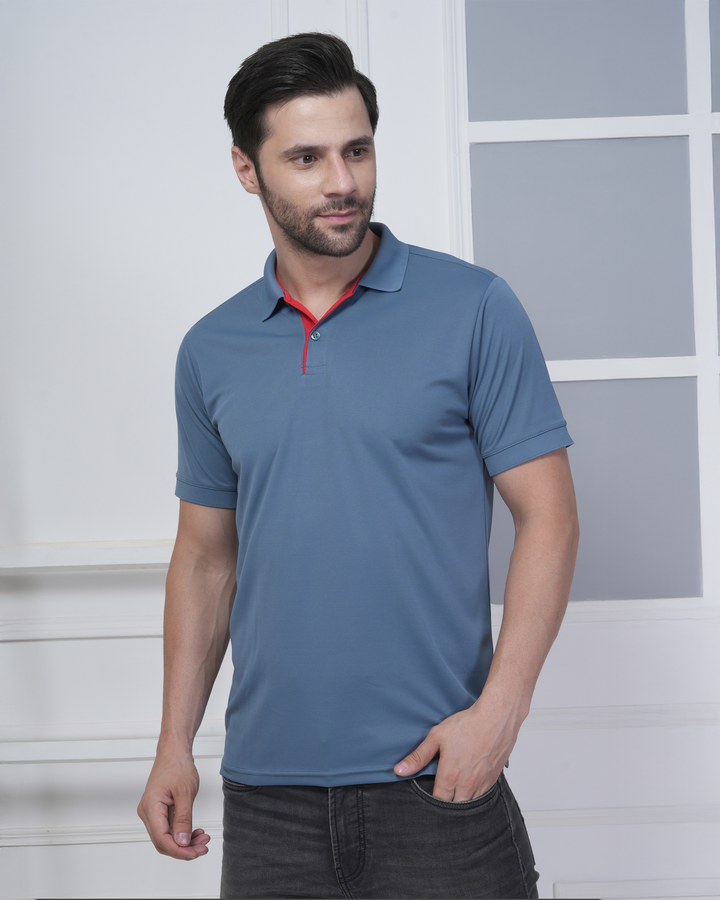 Steel Blue Jacquard Polyester Corporate Polo T-Shirt