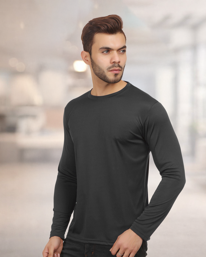 Black Full Sleeve Crew Neck T-Shirt for Corporate Teams