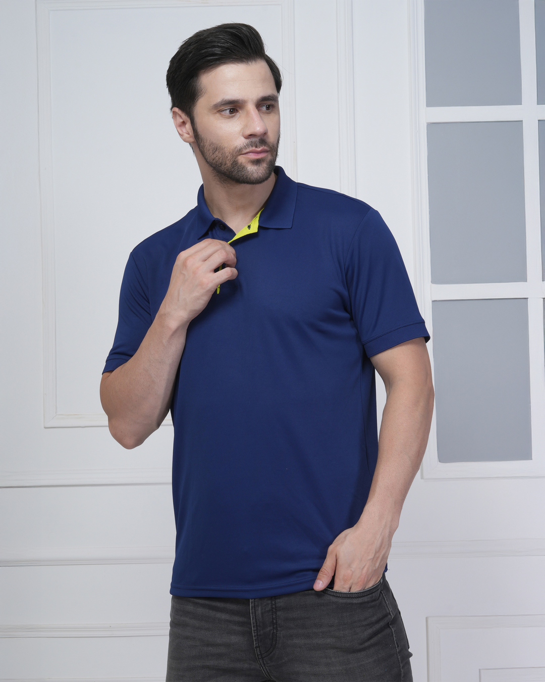 Royal Blue Jacquard Polyester Corporate Polo T-Shirt