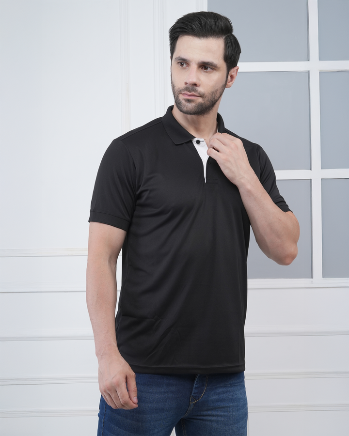 Black Jacquard Polyester Corporate Performance Polo