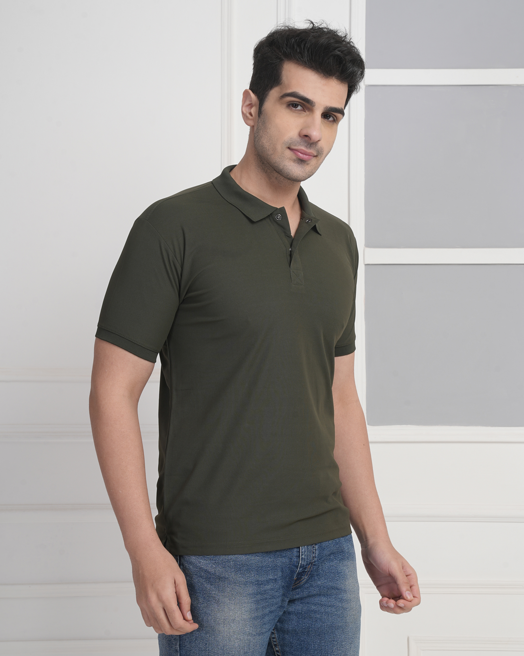 Olive Green Micro Polyester Performance Polo T-Shirt