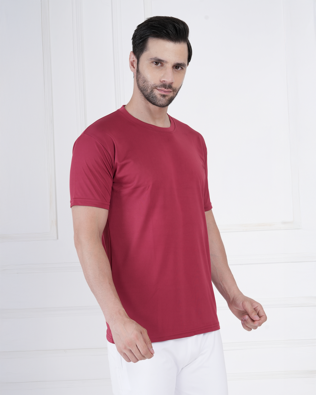 Crimson Red Micro Polyester Corporate Round Neck T-Shirt