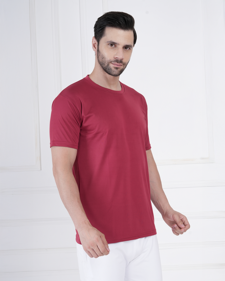 Crimson Red Micro Polyester Corporate Round Neck T-Shirt