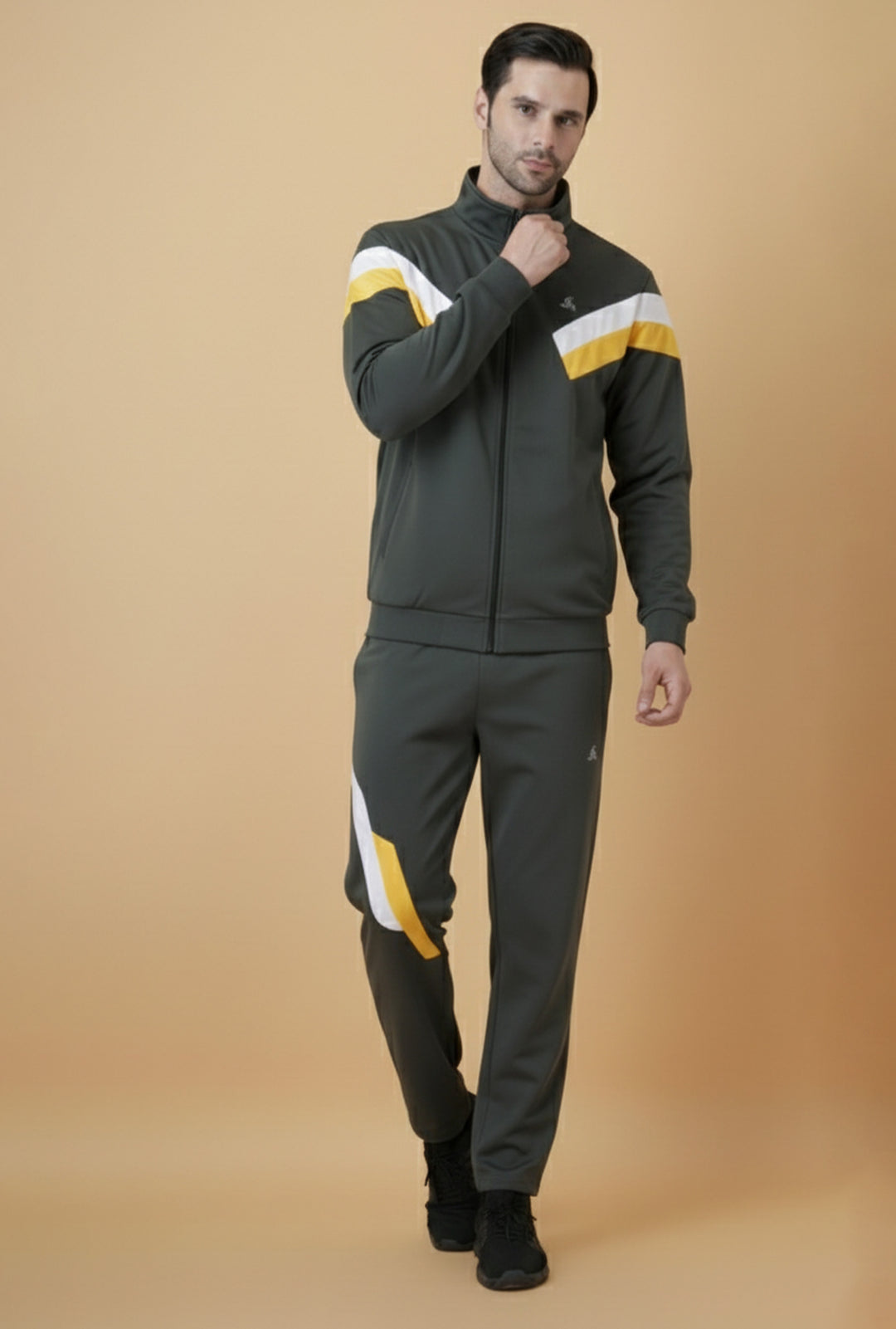 Men’s Forest Green Tracksuit Set with White &amp; Yellow Panels