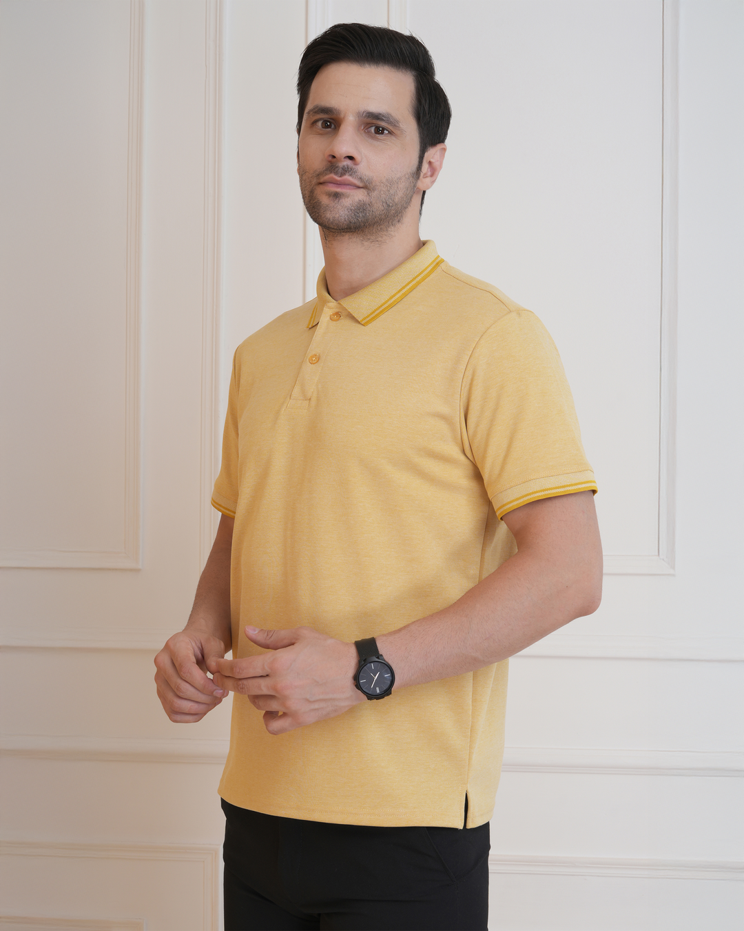 Mustard Flex Cotton Corporate Polo T-Shirt