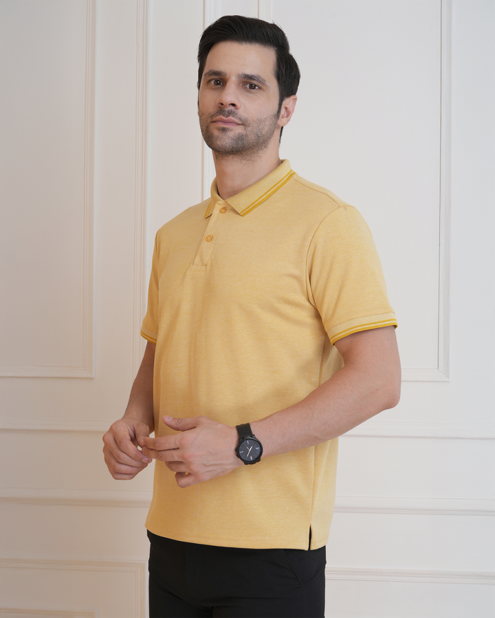 Mustard Flex Cotton Corporate Polo T-Shirt