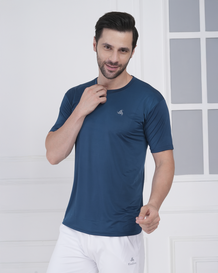 Ocean Teal Micro Polyester Corporate Round Neck T-Shirt