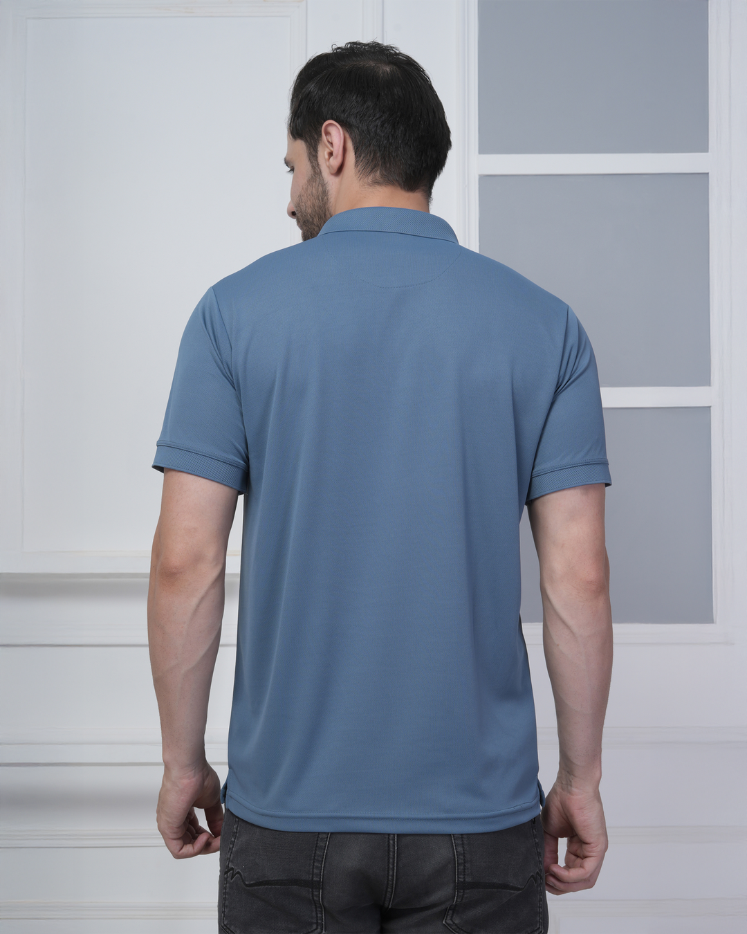 Steel Blue Jacquard Polyester Corporate Polo T-Shirt