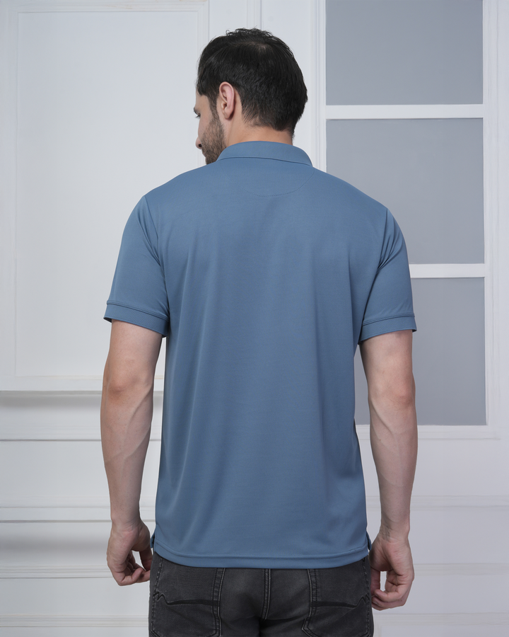 Steel Blue Jacquard Polyester Corporate Polo T-Shirt
