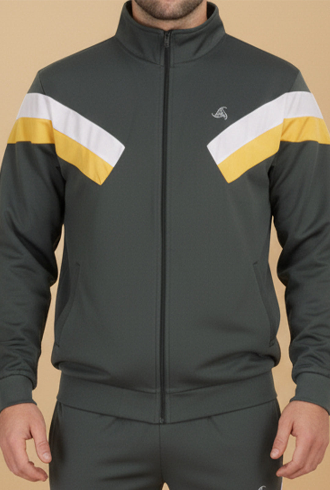 Men’s Forest Green Tracksuit Set with White &amp; Yellow Panels