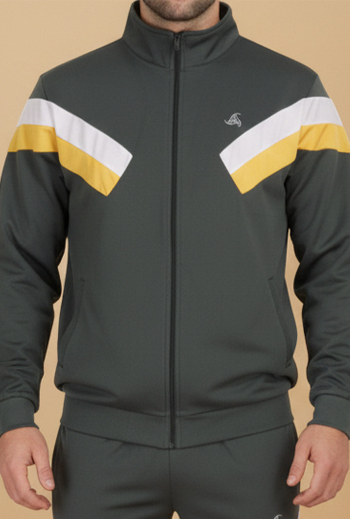Men’s Forest Green Tracksuit Set with White &amp; Yellow Panels