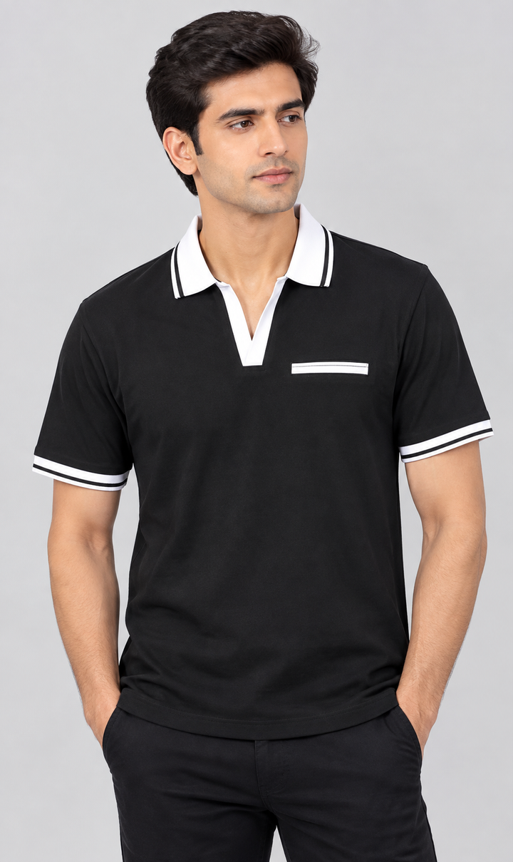 Black &amp; White Signature Contrast Corporate Polo T-Shirt with Pocket