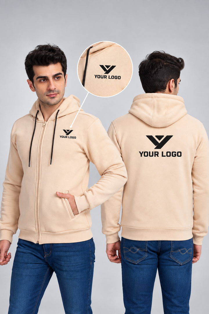 Sudadera con Capucha Beige con Cremallera para Regalos Corporativos y Ropa de Equipo