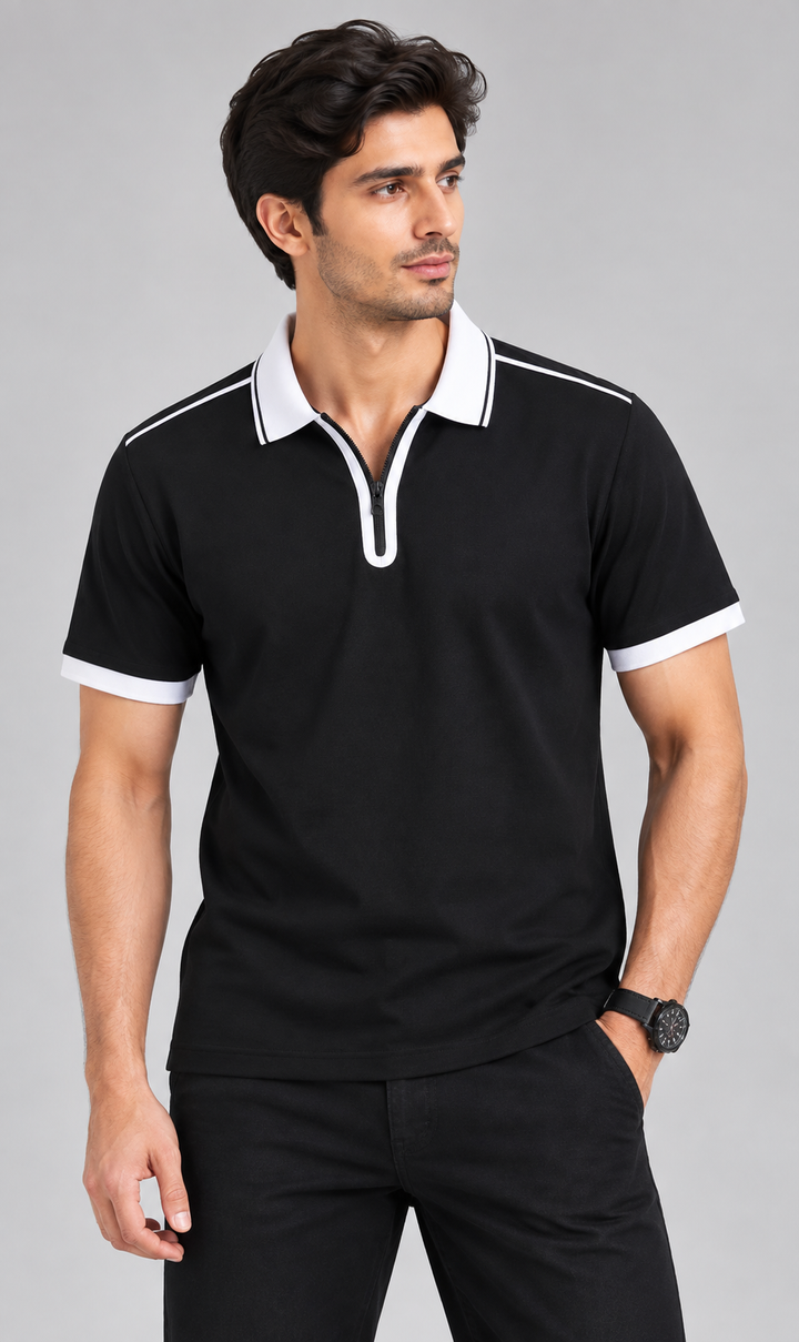 Exalon Executive Contrast Zip Polo T-Shirt | Premium Corporate Wear