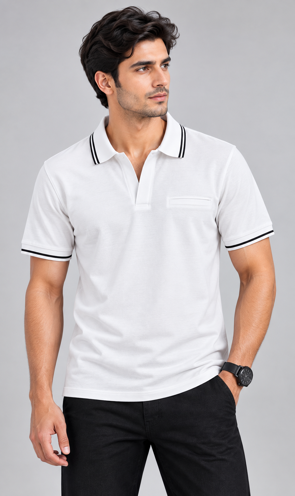 Exalon Prestige White Tipping Polo T-Shirt with Chest Pocket | Corporate Uniform Polo