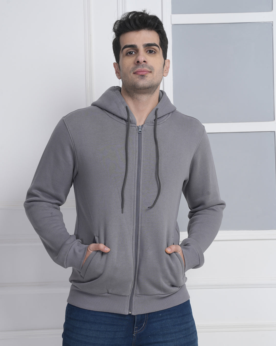 Custom Grey Corporate Zip-Up Hoodie | 100% Premium Cotton