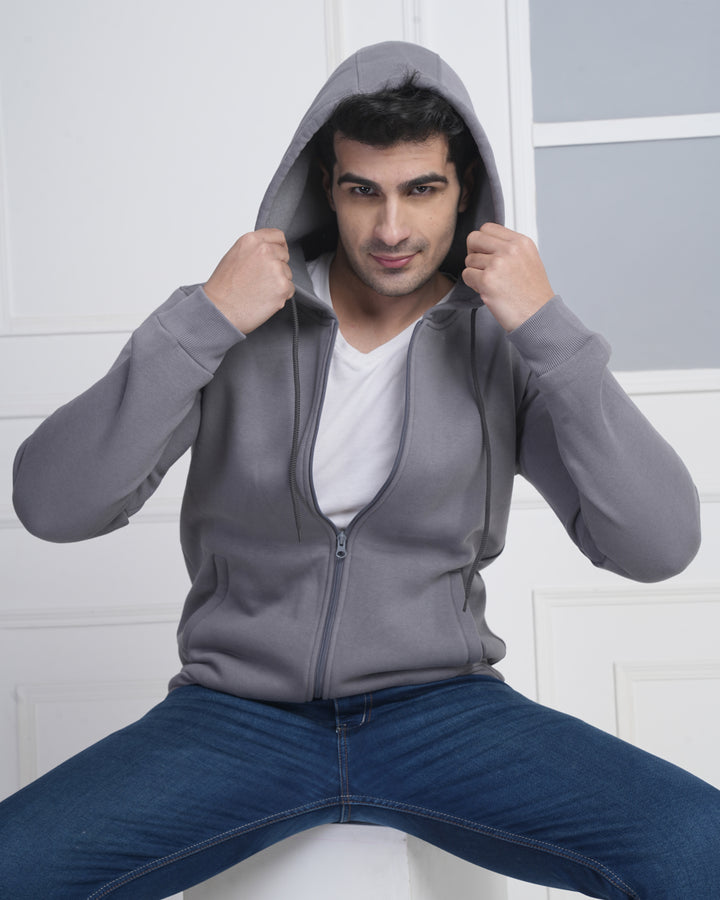 Custom Grey Corporate Zip-Up Hoodie | 100% Premium Cotton