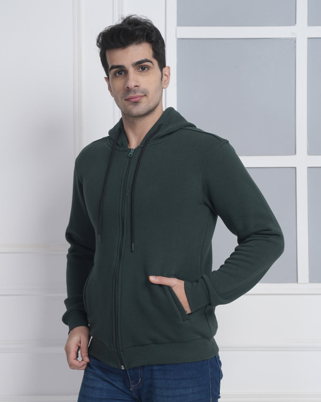 Exalon Bottle Green 340 GSM PC Fleece Full Zip Hoodie