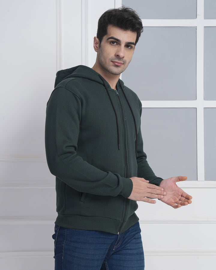 Exalon Bottle Green 340 GSM PC Fleece Full Zip Hoodie