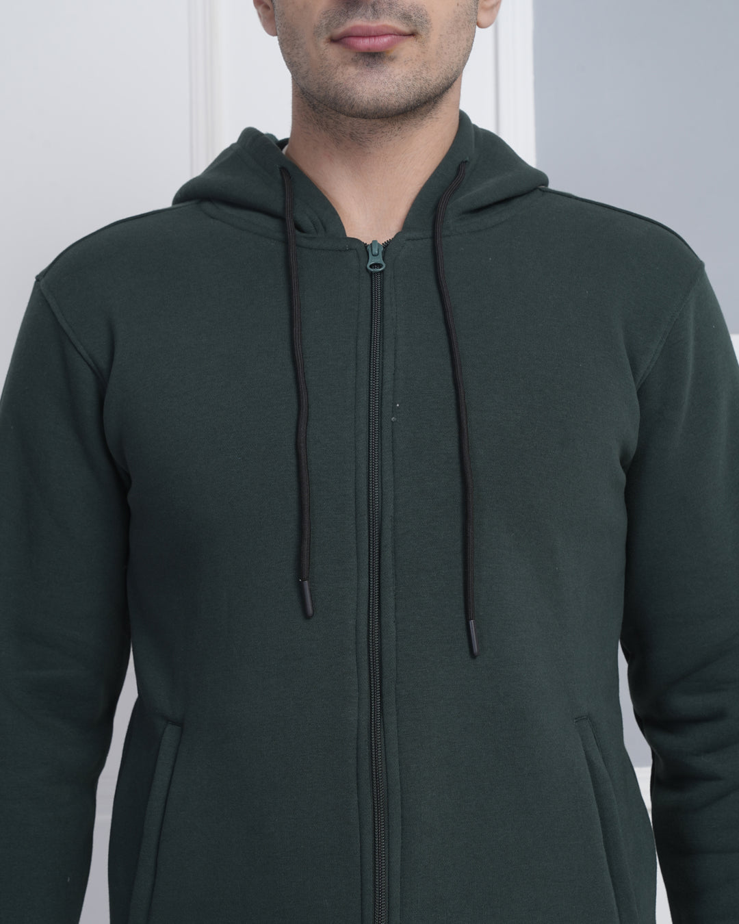 Exalon Bottle Green 340 GSM PC Fleece Full Zip Hoodie