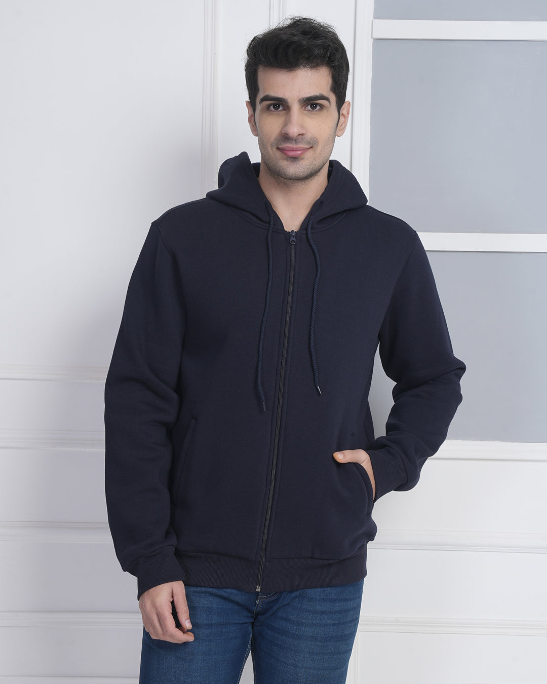 Exalon Navy Blue 340 GSM PC Fleece Zipper Hoodie for Corporate Uniforms &amp; Bulk Orders