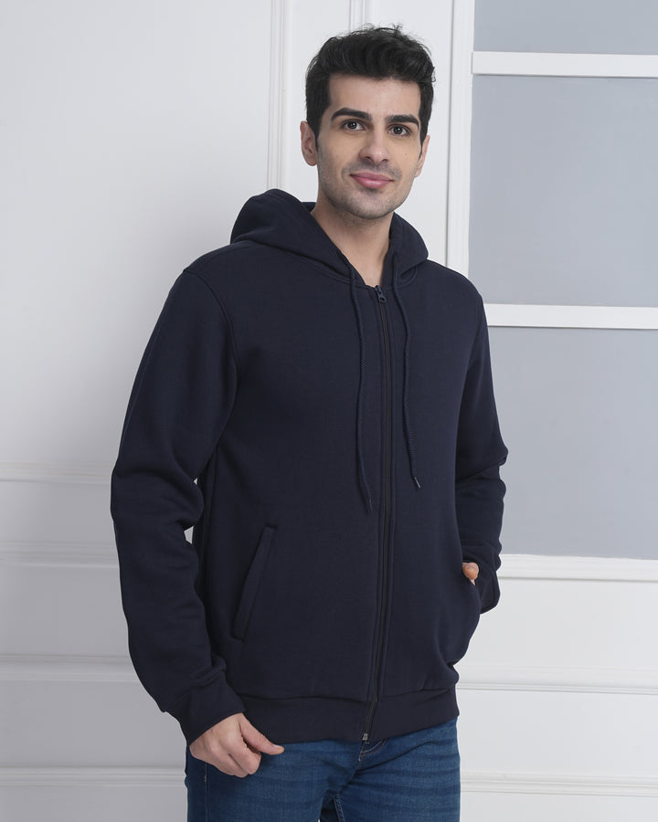 Exalon Navy Blue 340 GSM PC Fleece Zipper Hoodie for Corporate Uniforms &amp; Bulk Orders