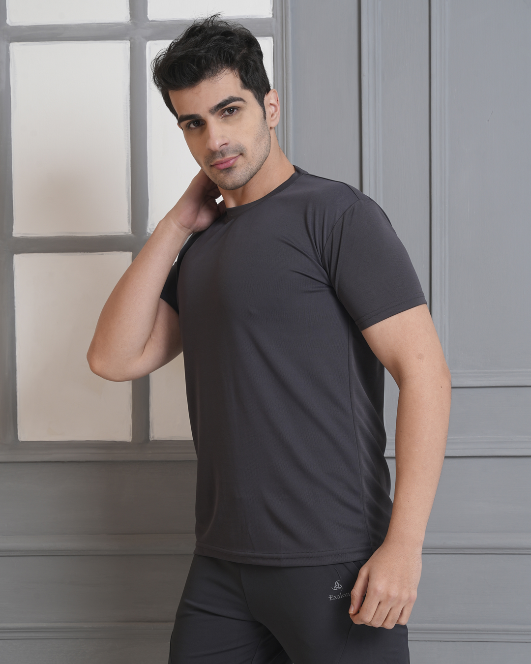 Charcoal Grey Micro Polyester Corporate Round Neck T-Shirt