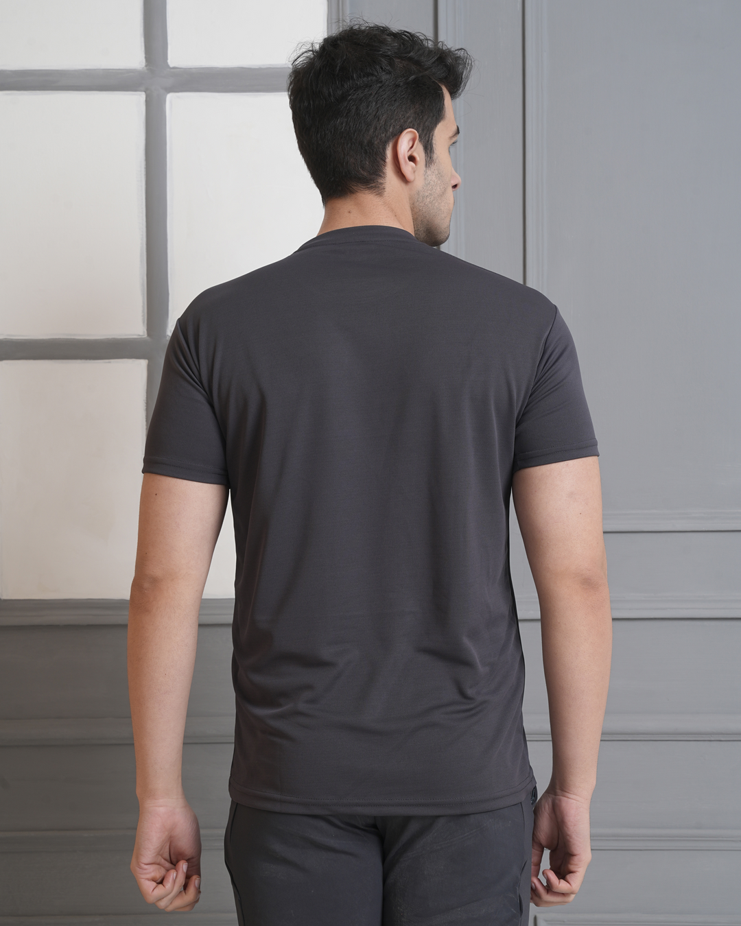 Charcoal Grey Micro Polyester Corporate Round Neck T-Shirt