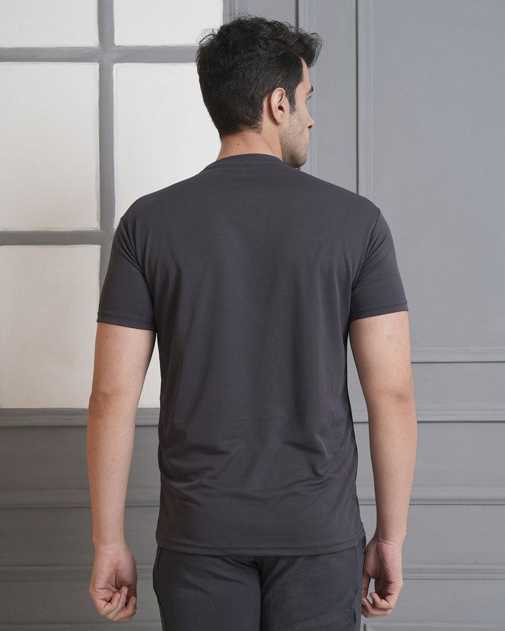 Charcoal Grey Micro Polyester Corporate Round Neck T-Shirt