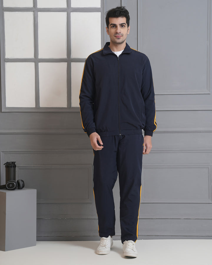 Men’s Navy Blue Tracksuit with Yellow Stripes