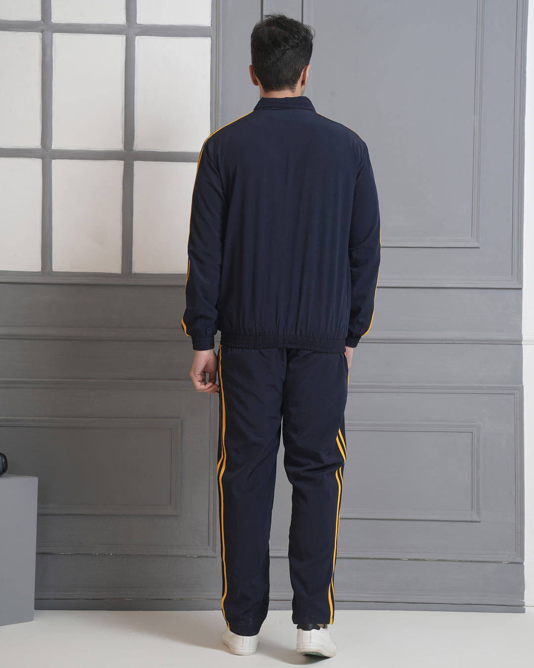 Men’s Navy Blue Tracksuit with Yellow Stripes