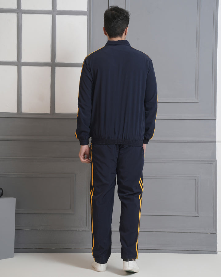 Men’s Navy Blue Tracksuit with Yellow Stripes
