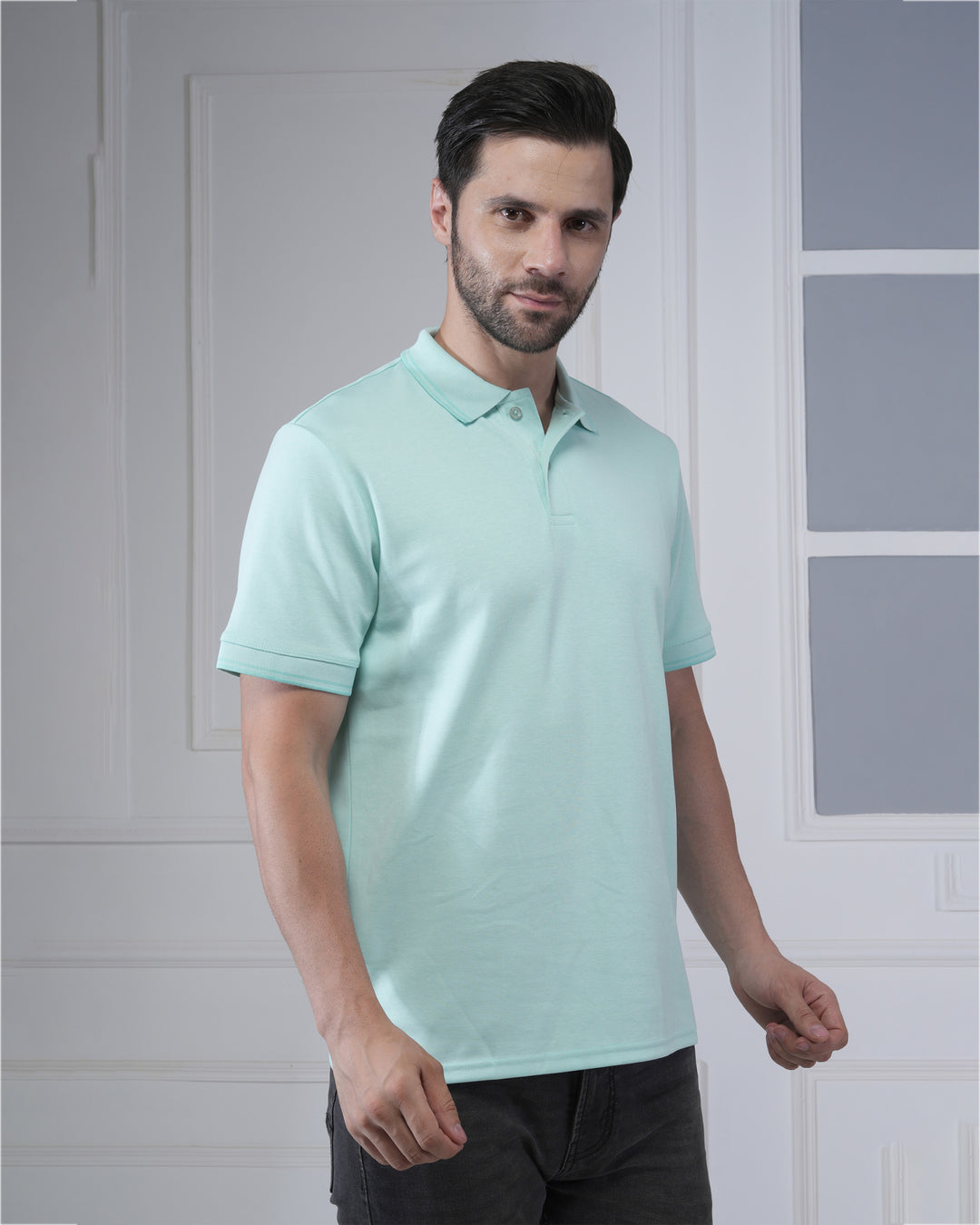 Sky Blue Flex Cotton Corporate Polo T-Shirt