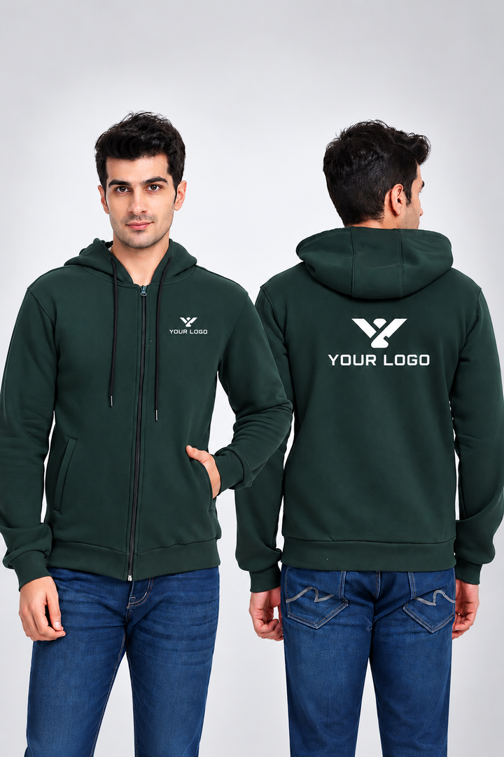 Exalon Bottle Green 340 GSM PC Fleece Full Zip Hoodie