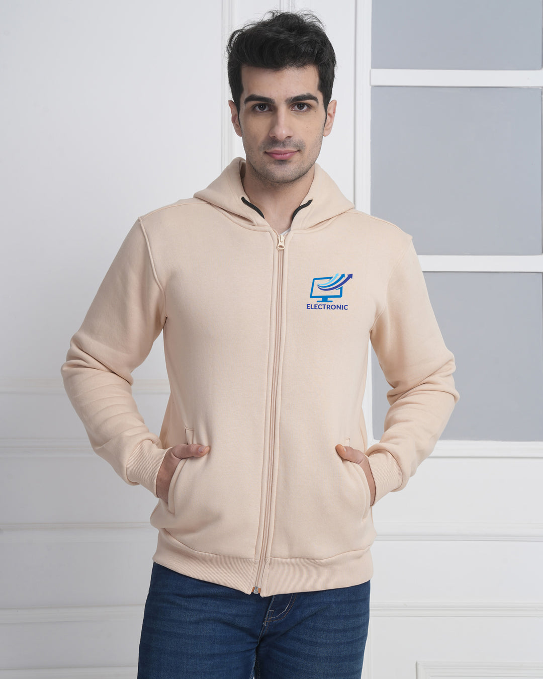 Sudadera con Capucha Beige con Cremallera para Regalos Corporativos y Ropa de Equipo