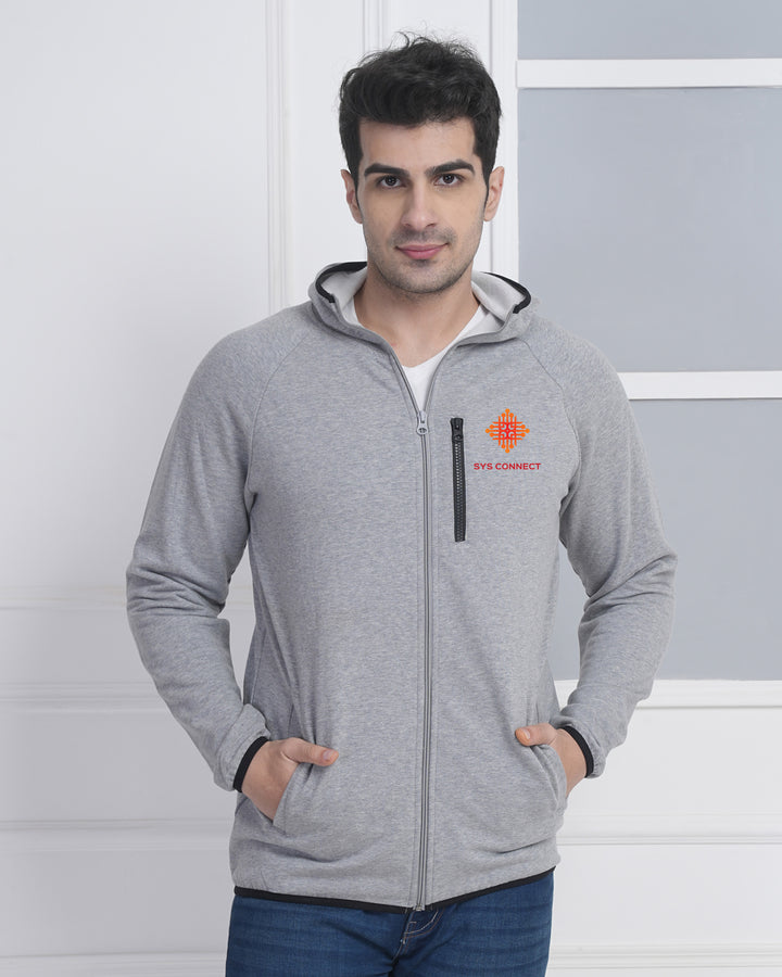 Grey Corporate Zip Hoodie with Utility Pocket Design