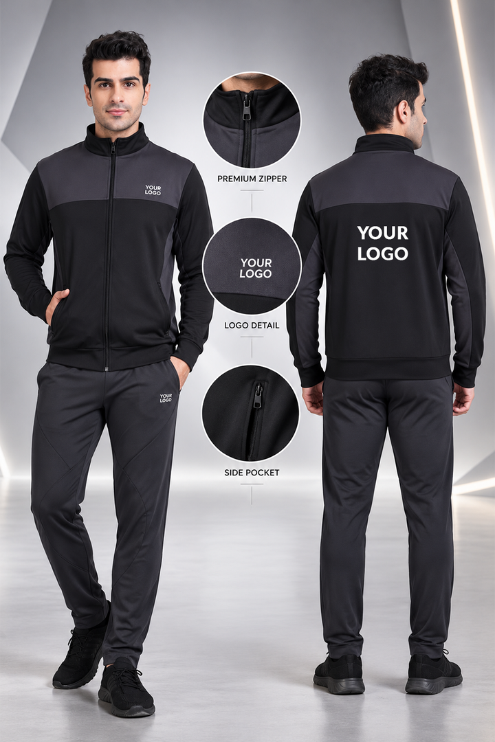 Men’s Charcoal Grey &amp; Black Tracksuit Set for Corporate Teams