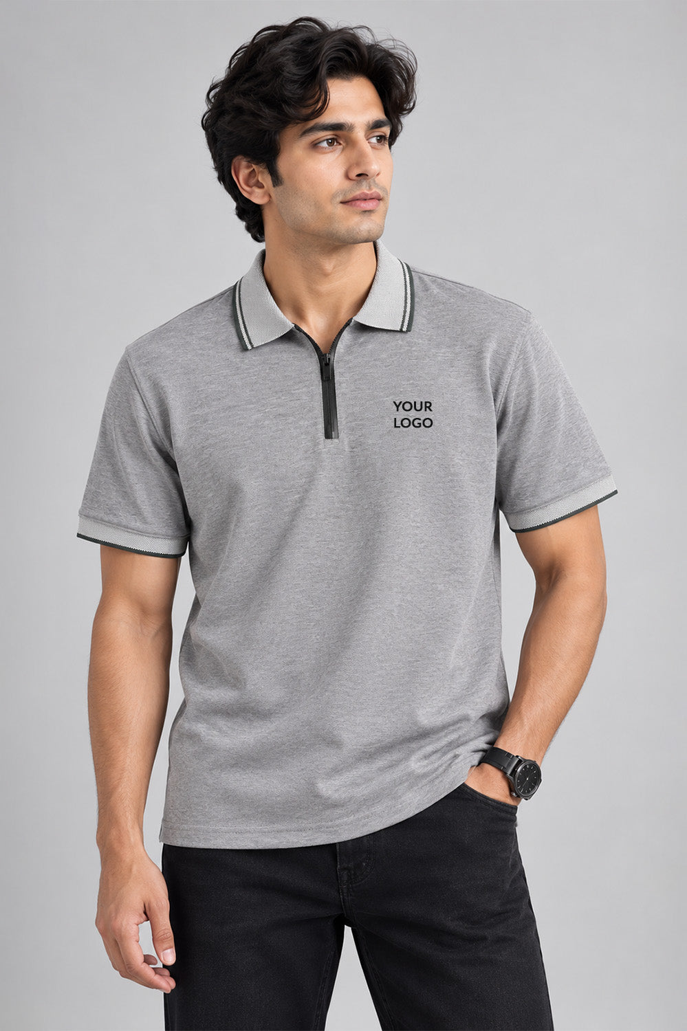 Premium Zip-Neck Corporate Polo T-Shirt with Custom Logo Branding