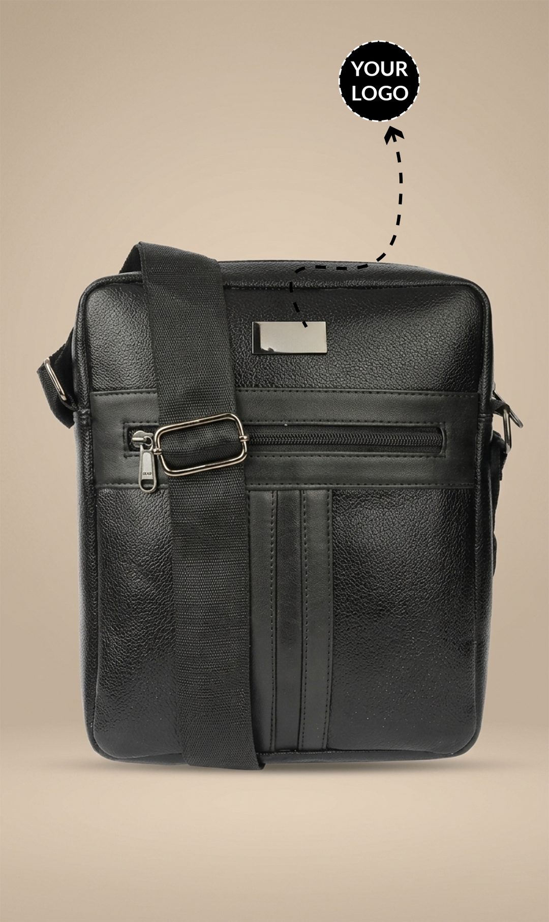 Premium Black Leatherette Crossbody Bag with Custom Logo Branding
