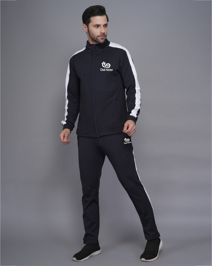 Men’s Jet Black Tracksuit with White Stripe