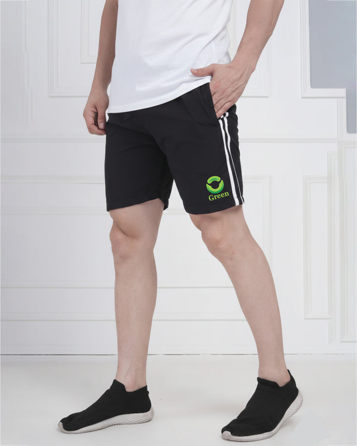 Black &amp; White Side Stripe Athletic Shorts | TZ Net Fabric